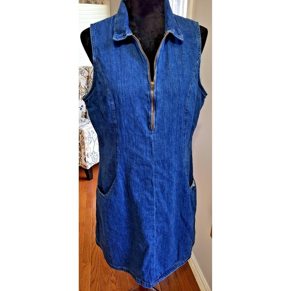 Faded Glory Jackets & Blazers - Vtg 90s Y2K Faded Glory Denim Jean 1/2 Zipper Jumper Dress Size Large Minimalist